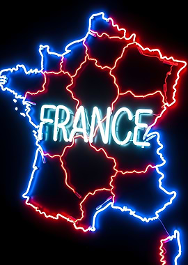 Neon France Map with Text