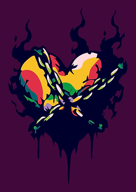 Abstract Heart with Chains and Flames