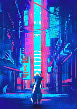 Cyberpunk Cityscape with Character