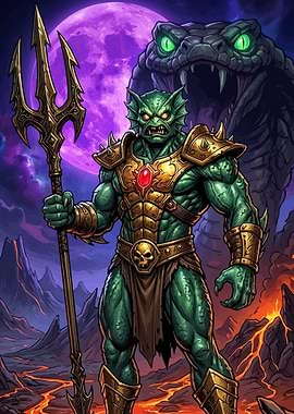 Merman Warrior with Trident and Serpent
