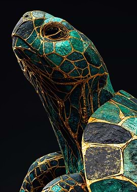 Emerald Gold Kintsugi Turtle Art