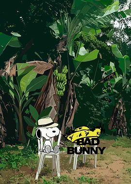 Snoopy and Bad Bunny in a Banana Grove