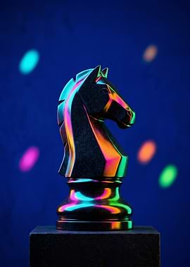 Chess Knight with Neon Lights
