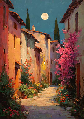 Moonlit Italian Village Street