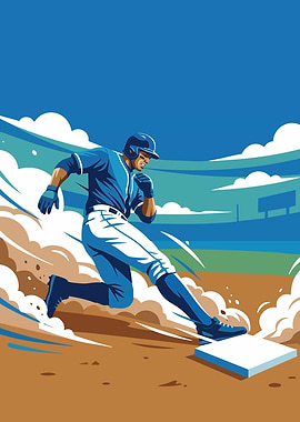 Baseball player sliding into base