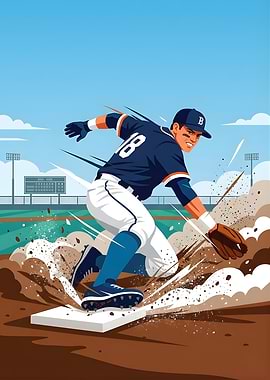 Baseball player sliding into base