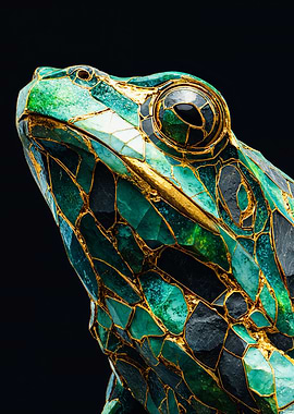 Emerald Gold Kintsugi Frog Art