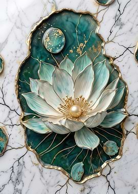 Emerald and Gold Lotus Kintsugi