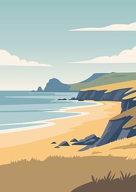 Coastal landscape with beach and ocean