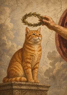 Orange Cat Crowned with Laurel Wreath