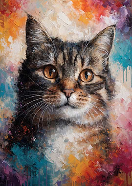 Vibrant Cat Portrait Painting