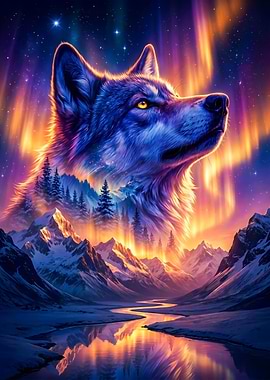 Wolf Under the Aurora Borealis
