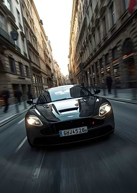 Aston Martin Driving Through City