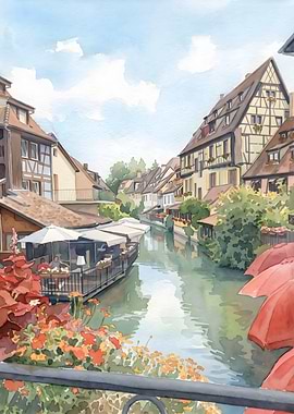 Watercolor painting of Colmar France