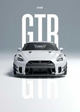 car poster White Nissan GT-R R35