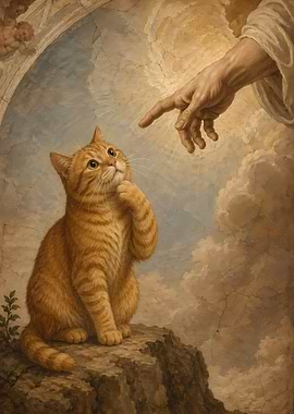 God Creating an Orange Cat