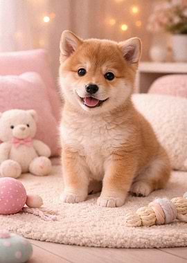 Adorable Shiba Inu Puppy with Toys