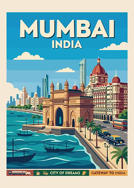 Mumbai Cityscape Vintage Poster