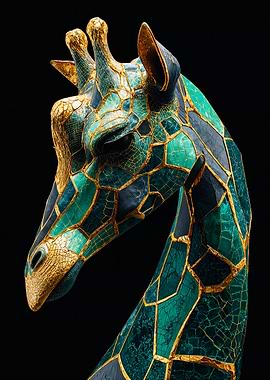 Emerald Gold Kintsugi Giraffe Art