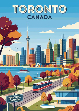 Toronto Skyline with Streetcar in Autumn