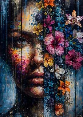 Blooming Soul: Woman Portrait Veiled in Vibrant Flowers