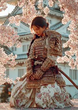 Samurai Woman Under Cherry Blossoms