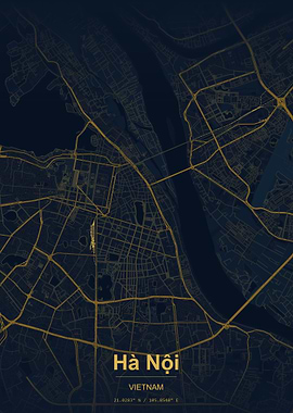 Hanoi Vietnam Map Art