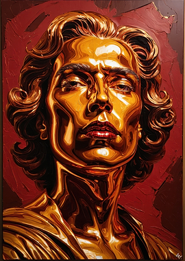 Golden Muse: Luminous Retro Portrait in Metallic Oils
