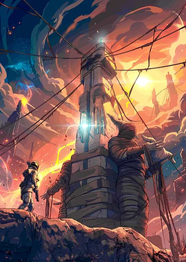 Astronaut at alien tower