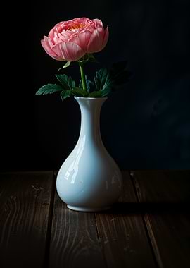 Pink Peony in White Vase