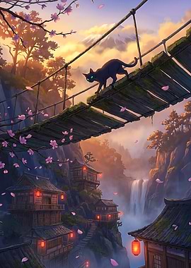 Black Cat on a Bridge in Japan