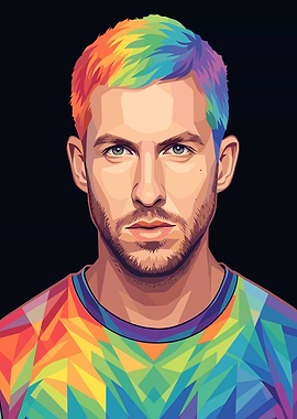 Calvin Harris with Rainbow Hair and Shirt
