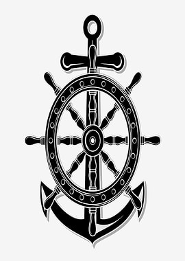 Nautical Anchor and Ship's Wheel
