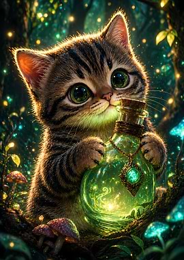 Cute Kitten with Magic Potion