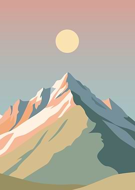 Minimalist Mountain Landscape with Sun