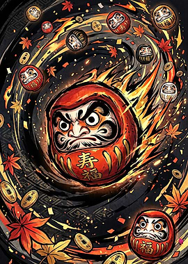 Daruma Dolls in Fiery Vortex
