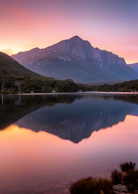 Serene Mountain Lake Reflection at Sunset