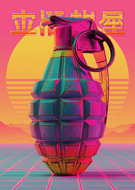 Retro Grenade with Neon Grid