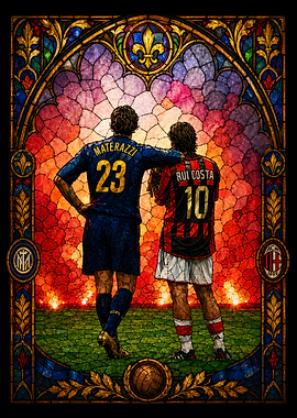 Football players in stained glass style