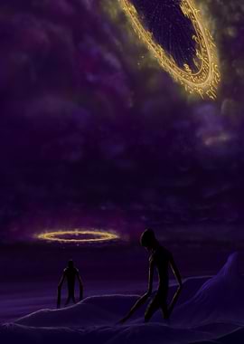 Solitude (Mysterious Figures Under Cosmic Portal)