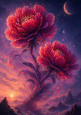 Cosmic Peonies in a Dreamscape