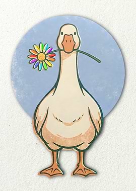 Rainbow Pride Goose Holding a Daisy Flower