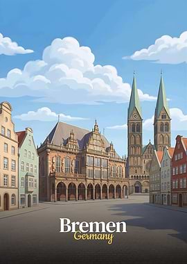 Bremen Cityscape with Town Hall and Cathedral