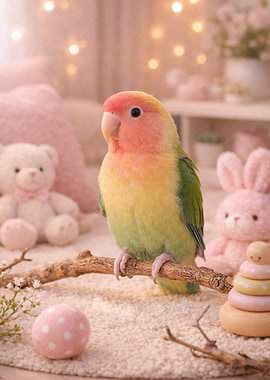 Lovebird on a Branch with Toys