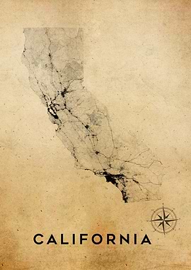California Map Poster Vintage