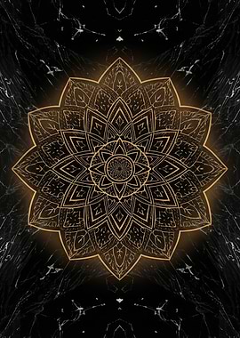 Golden Mandala on Black Marble