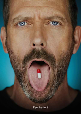 Man with pill on tongue