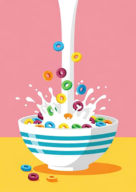 Colorful Cereal Splash in Milk