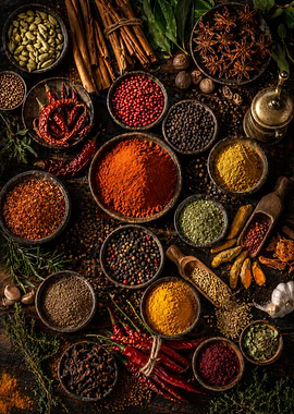 Assortment of Spices in Bowls