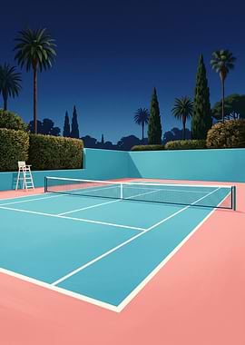 Night Tennis Court Retro